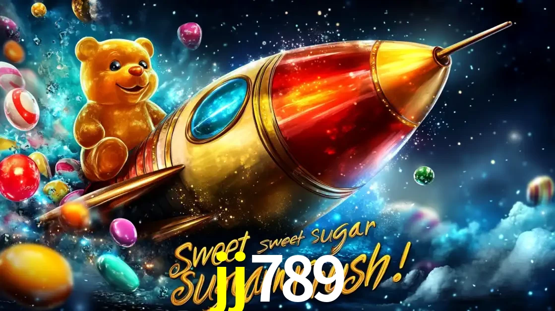 Arte promocional do jogo de slot Sugar Rush, com um urso de pelúcia em um foguete viajando pelo espaço de doces, um dos jogos divertidos disponíveis no cassino jj789.